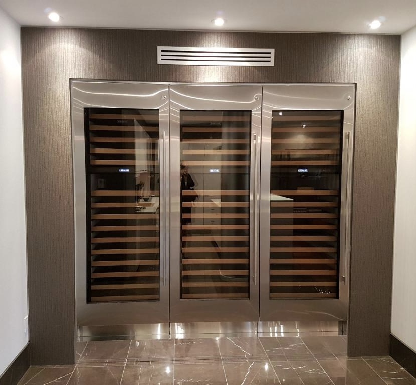 TRIPLE WINE FRIDGE installation with custom stage STAINLESS PANELS wow (5)